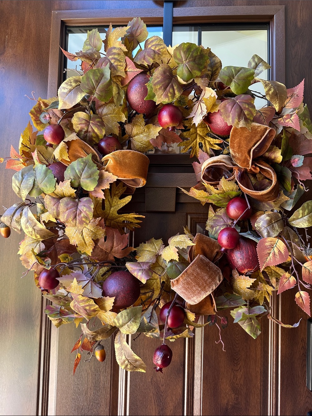 Home Holiday Autumn Harvest Pomegranate Wreath with Burgundy Accents 24”